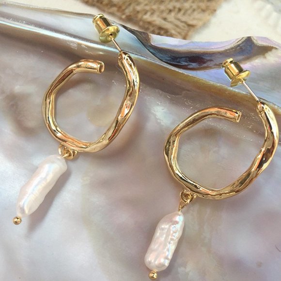 Geometric Shell Pearl Earrings ZB1094791 - Picture 2 of 6